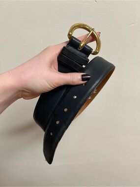 Coach Navy Leather Belt with Gold Buckle
